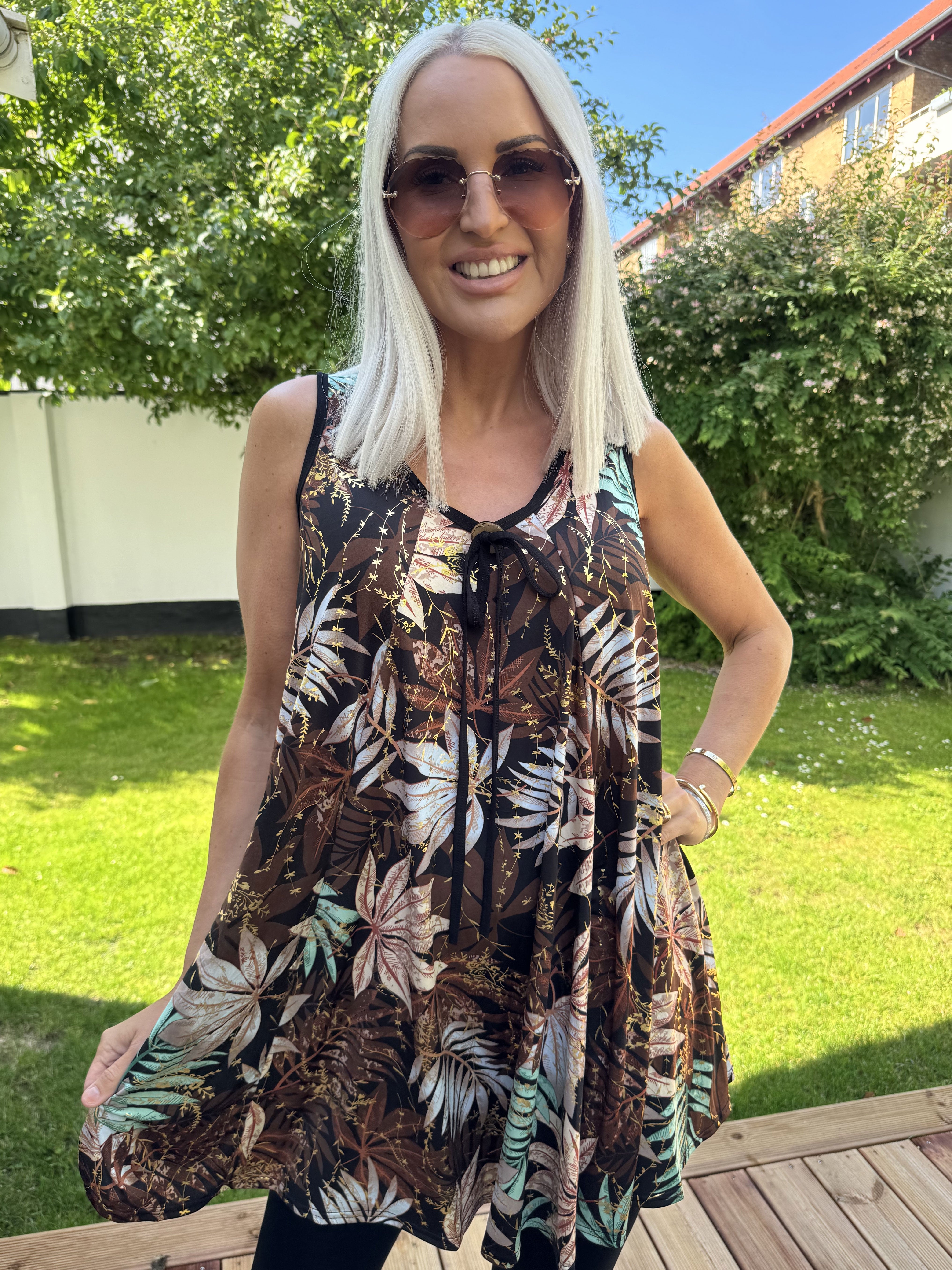 Palma Leaf - Lang mønstret tunika i elastisk stof